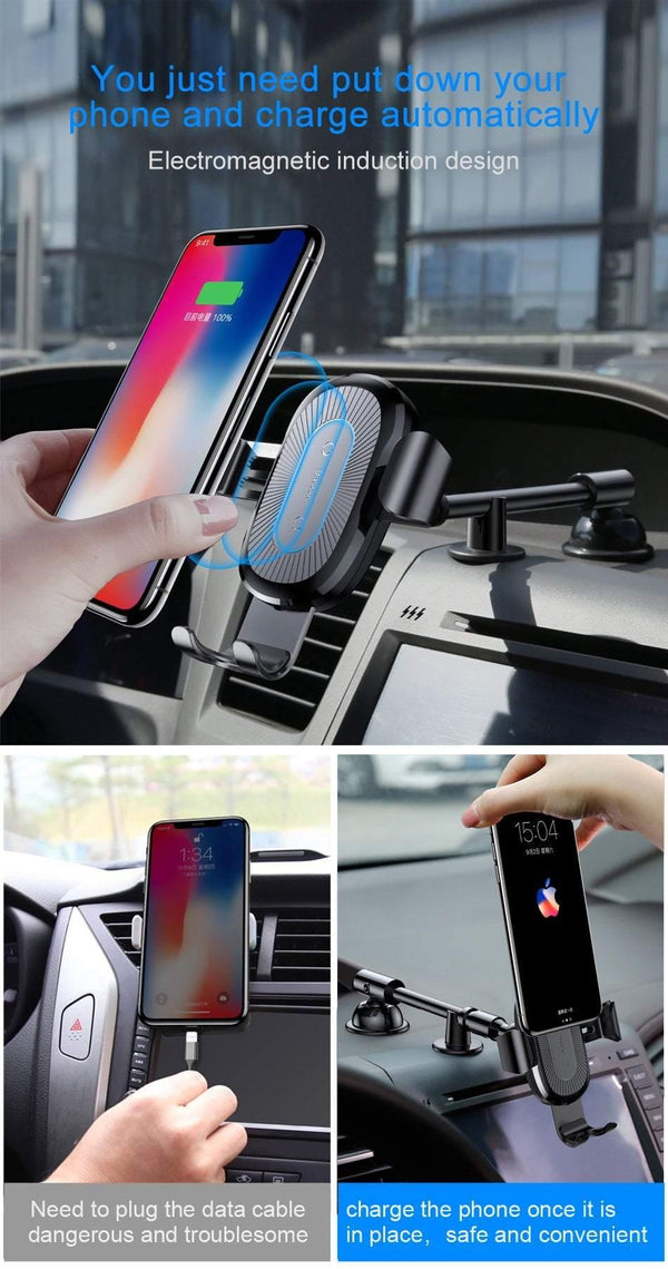 Planet Gates Baseus Qi Wireless Charger Car Phone Holder for iPhone XS Mount Holder Fast Wireless Charging for Car Mobile Phone Holder Stand