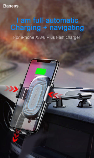 Planet Gates Baseus Qi Wireless Charger Car Phone Holder for iPhone XS Mount Holder Fast Wireless Charging for Car Mobile Phone Holder Stand