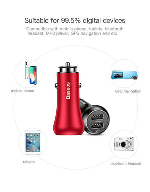 Planet Gates Baseus Quick Charge 3.0 USB Car Charger QC QC3.0 Turbo Fast Charging Dual Car USB Charger For iPhone Xs X Xiaomi Mi Mobile Phone