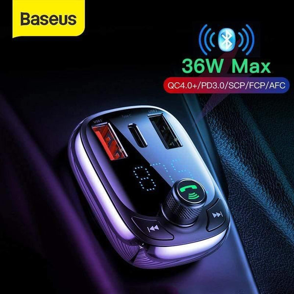 Baseus Quick Charge 4.0 Car Charger for Phone FM Transmitter Bluetooth Car Kit Audio MP3 Player Fast Dual USB Car Phone Charger (BLACK)