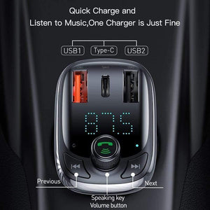 Baseus Quick Charge 4.0 Car Charger for Phone FM Transmitter Bluetooth Car Kit Audio MP3 Player Fast Dual USB Car Phone Charger (BLACK)