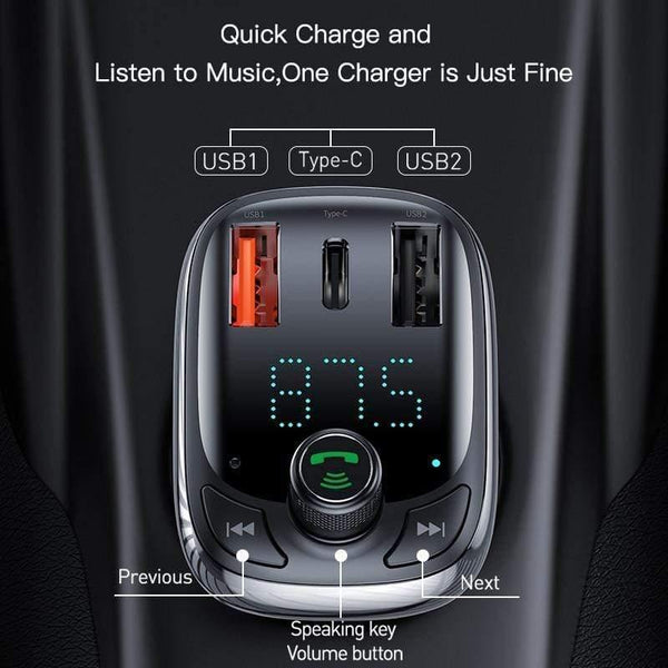 Baseus Quick Charge 4.0 Car Charger for Phone FM Transmitter Bluetooth Car Kit Audio MP3 Player Fast Dual USB Car Phone Charger (BLACK)