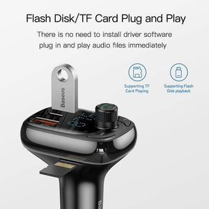 Baseus Quick Charge 4.0 Car Charger for Phone FM Transmitter Bluetooth Car Kit Audio MP3 Player Fast Dual USB Car Phone Charger (BLACK)