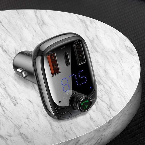 Baseus Quick Charge 4.0 Car Charger for Phone FM Transmitter Bluetooth Car Kit Audio MP3 Player Fast Dual USB Car Phone Charger (BLACK)