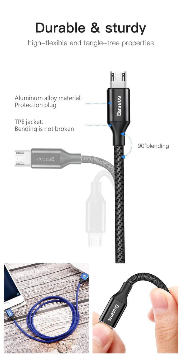 Planet Gates Baseus Reversible Micro USB Cable For Samsung Xiaomi Redmi Note 4X Mobile Phone Data Sync Cable Double-Sided USB Charger Cable
