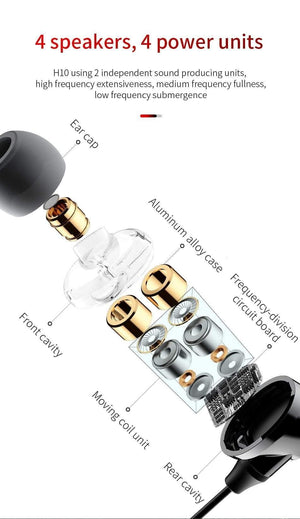 Planet Gates Baseus S10 Double dynamic bluetooth earphone / H10 3.5MM Wired Earphone stereo bass sound earphones with mic for mobile phone