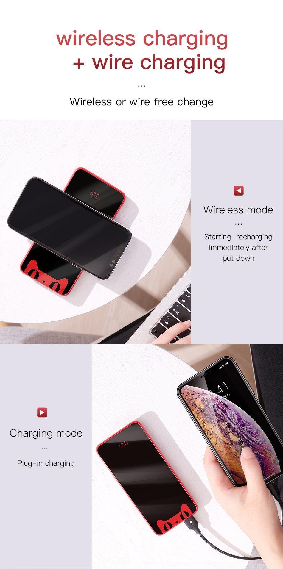 Planet Gates China / Black Baseus Tmall Cat Logo 10000mah Qi Wireless Charger Power Bank For iPhone Xiaomi mi Poverbank External Battery Wireless Powerbank