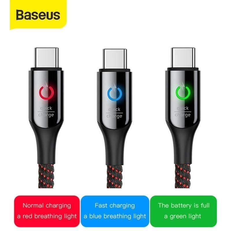Baseus Type C Cable Smart Power off USB C Cable for Xiaomi 10 9t Quick Charge 3.0 Cable for Redmi Note 9s USB Type C Cable Cord