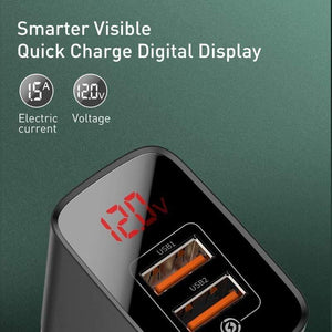 Baseus UK Plug Fast Charger 18W USB C PD Charger Quick Charge 3.0 Dual USB Ports Charger with Digital Display for Smartphone