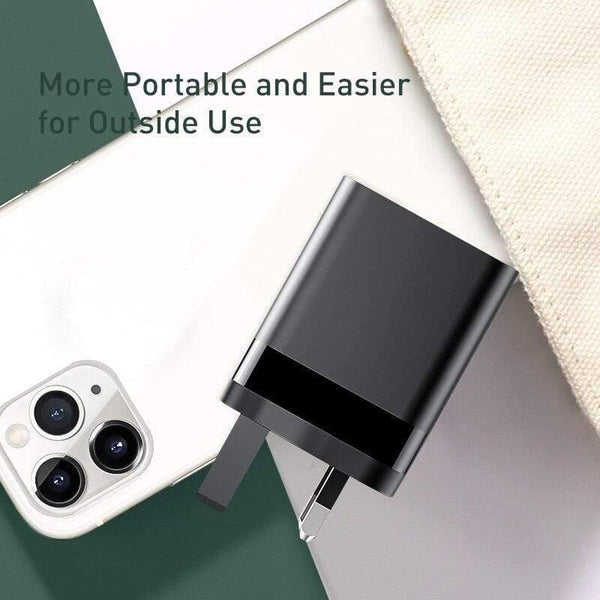 Baseus UK Plug Fast Charger 18W USB C PD Charger Quick Charge 3.0 Dual USB Ports Charger with Digital Display for Smartphone