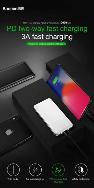 Planet Gates Baseus Ultra Thin Slim 10000mAh Power Bank For iPhone Xiaomi USB C PD Fast Charging Powerbank External Battery Charger Poverbank