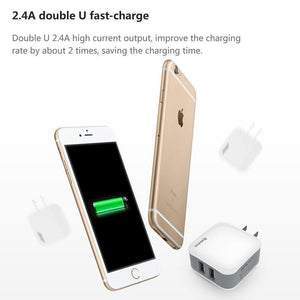 Planet Gates Baseus Universal Phone USB Charger Dual Ports Travel Wall Charger Adapter 2.4A EU US Plug Mobile Phone Charger For iPhone Tablet