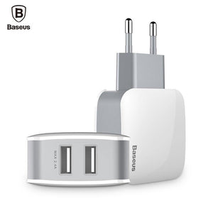 Baseus Universal Phone USB Charger Dual Ports Travel Wall Charger Adapter 2.4A EU US Plug Mobile Phone Charger For iPhone Tablet - Planet Gates