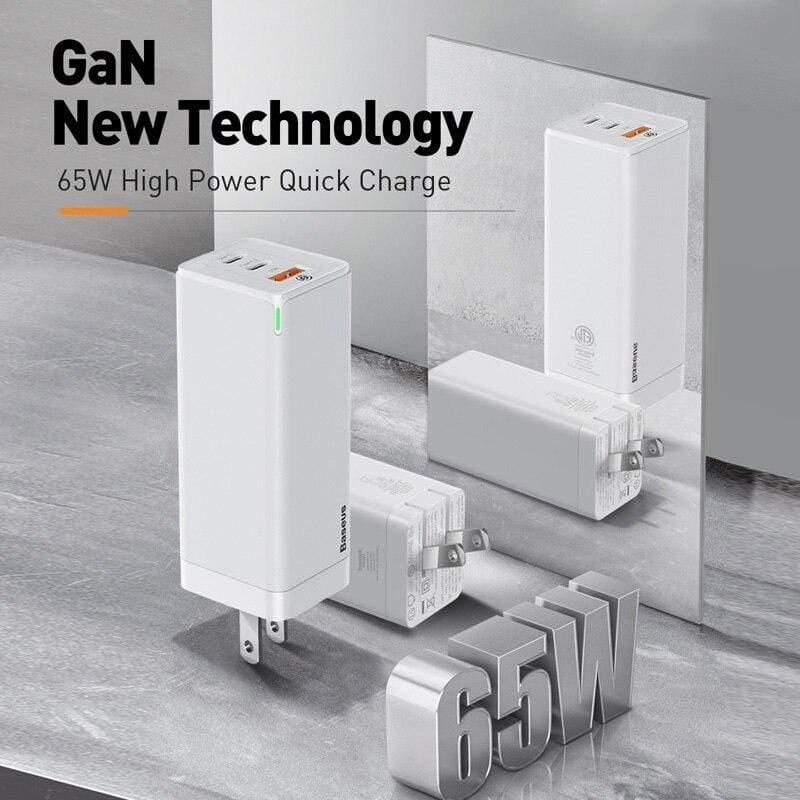 Baseus US Plug GaN Fast Charger 65W Quick Charge 4.0 3.0 USB C PD Charger 3 USB Ports Portable Charger For iPhone Huawei Xiaomi