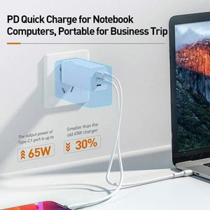 Baseus US Plug GaN Fast Charger 65W Quick Charge 4.0 3.0 USB C PD Charger 3 USB Ports Portable Charger For iPhone Huawei Xiaomi