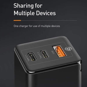 Baseus US Plug GaN Fast Charger 65W Quick Charge 4.0 3.0 USB C PD Charger 3 USB Ports Portable Charger For iPhone Huawei Xiaomi