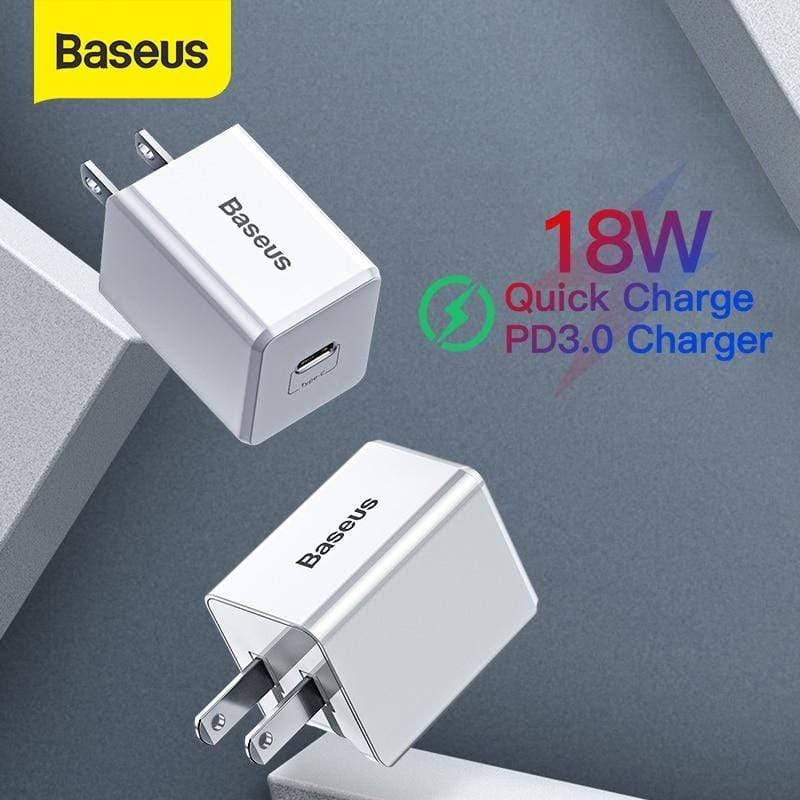 Baseus US Plug PD Charger 18W Support USB Type C PD Fast Charging Portable Wall Adapter Charger (US PLUG CHARGER)