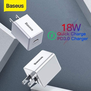 Baseus US Plug PD Charger 18W Support USB Type C PD Fast Charging Portable Wall Adapter Charger (US PLUG CHARGER)