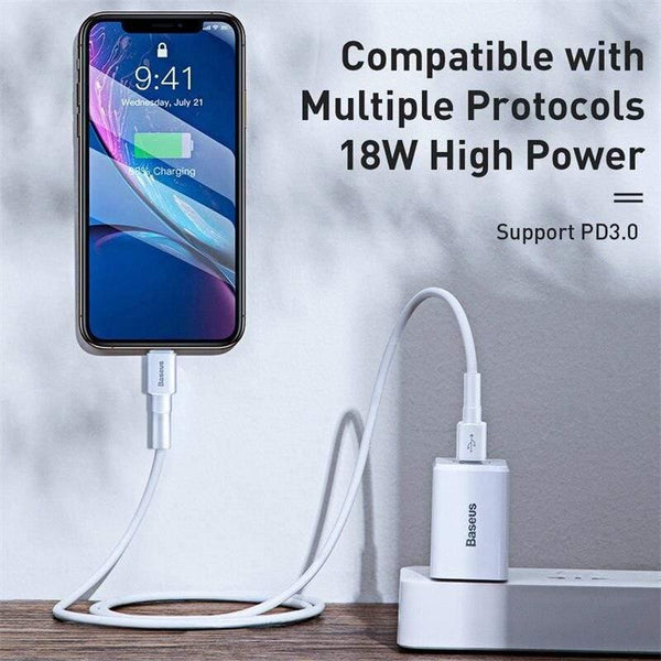 Baseus US Plug PD Charger 18W Support USB Type C PD Fast Charging Portable Wall Adapter Charger (US PLUG CHARGER)