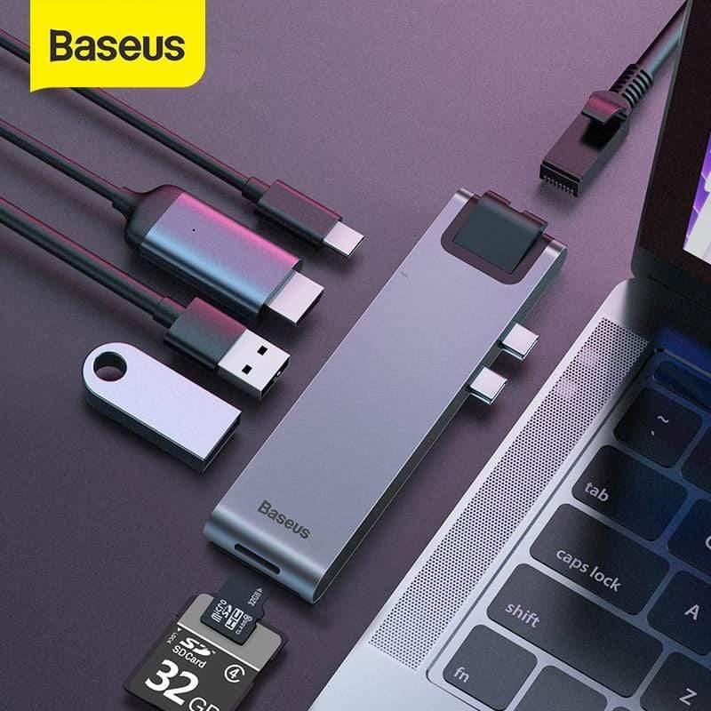 Baseus USB C HUB USB HUB to USB 3.0 HDMI Adapter for MacBook Pro Air HUB Thunderbolt 3 Dock RJ45 USB Splitter Dual Type C HUB