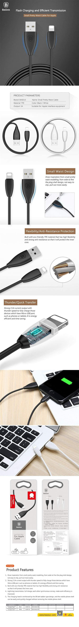 Planet Gates Baseus USB Cable For iPhone Fast Charging Charger Cable For iPhone 8 5 6 7 iPad USB Charger Cable 2A Mobile Phone Data Cable