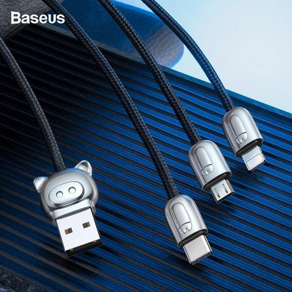 Planet Gates Baseus USB Cable For iPhone Xs Max X Xr 3 in 1 Micro USB Cable Fast Charging Charger USB Type C Type-c Cable Mobile Phone Cables