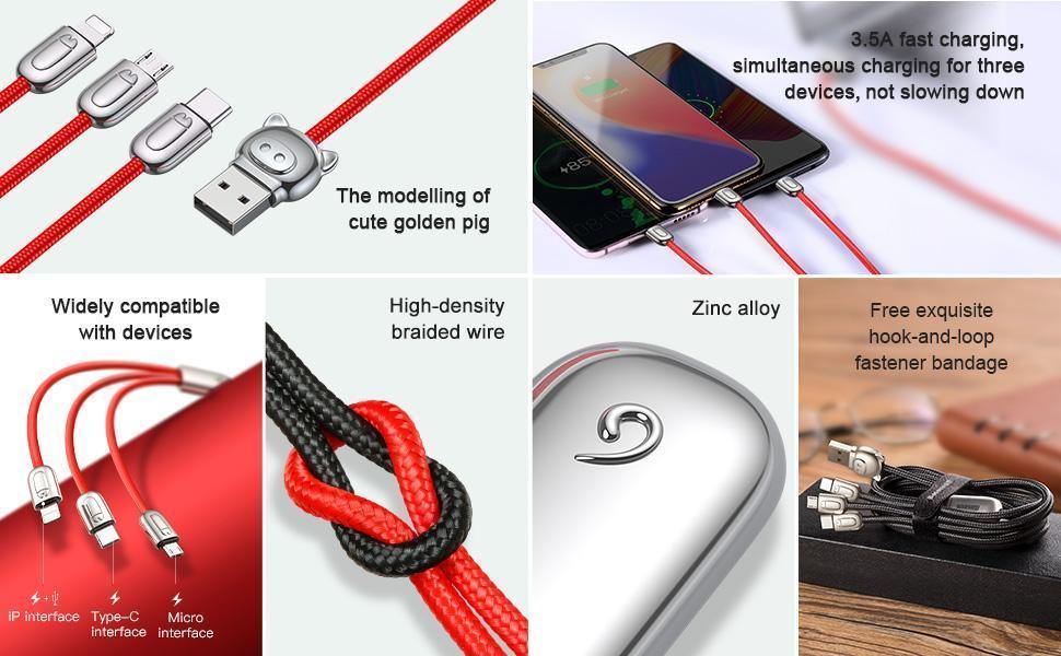 Planet Gates Baseus USB Cable For iPhone Xs Max X Xr 3 in 1 Micro USB Cable Fast Charging Charger USB Type C Type-c Cable Mobile Phone Cables