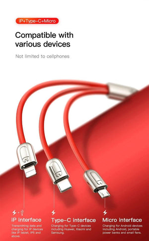 Planet Gates Baseus USB Cable For iPhone Xs Max X Xr 3 in 1 Micro USB Cable Fast Charging Charger USB Type C Type-c Cable Mobile Phone Cables