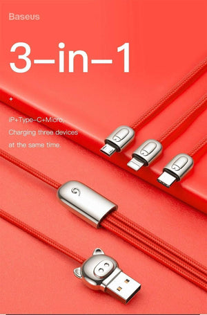 Planet Gates Baseus USB Cable For iPhone Xs Max X Xr 3 in 1 Micro USB Cable Fast Charging Charger USB Type C Type-c Cable Mobile Phone Cables