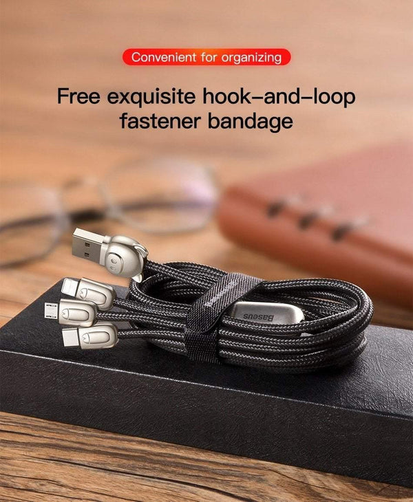 Planet Gates Baseus USB Cable For iPhone Xs Max X Xr 3 in 1 Micro USB Cable Fast Charging Charger USB Type C Type-c Cable Mobile Phone Cables