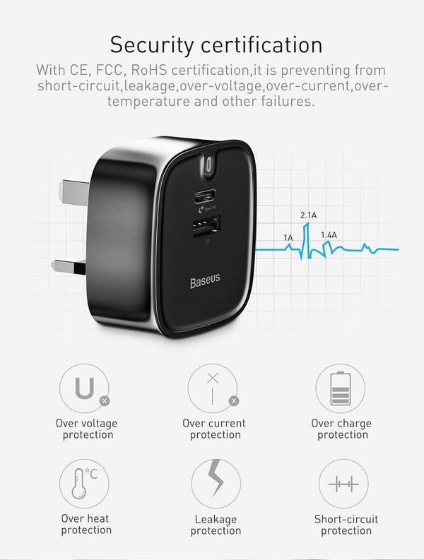 Planet Gates Baseus USB PD Charger For iPhone 30W Fast Charging UK Plug Type-c Adapter For Mobile Phone Travel Wall 3A Type C PD USB Charger