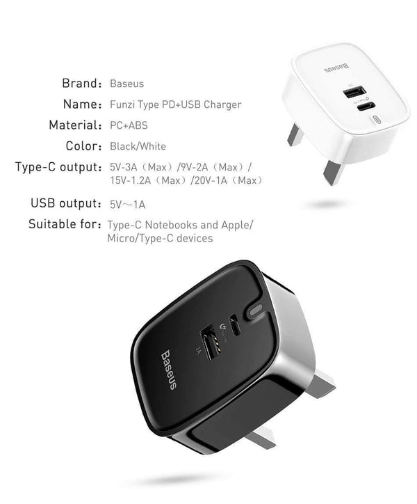 Planet Gates Baseus USB PD Charger For iPhone 30W Fast Charging UK Plug Type-c Adapter For Mobile Phone Travel Wall 3A Type C PD USB Charger