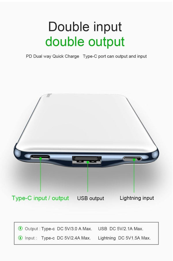 Planet Gates Baseus USB PD Fast Charging Power Bank For iPhone Xs Xs Max XR 2018 X 8 8 Plus Powerbank 3A Quick Charge USB Type C Power Bank