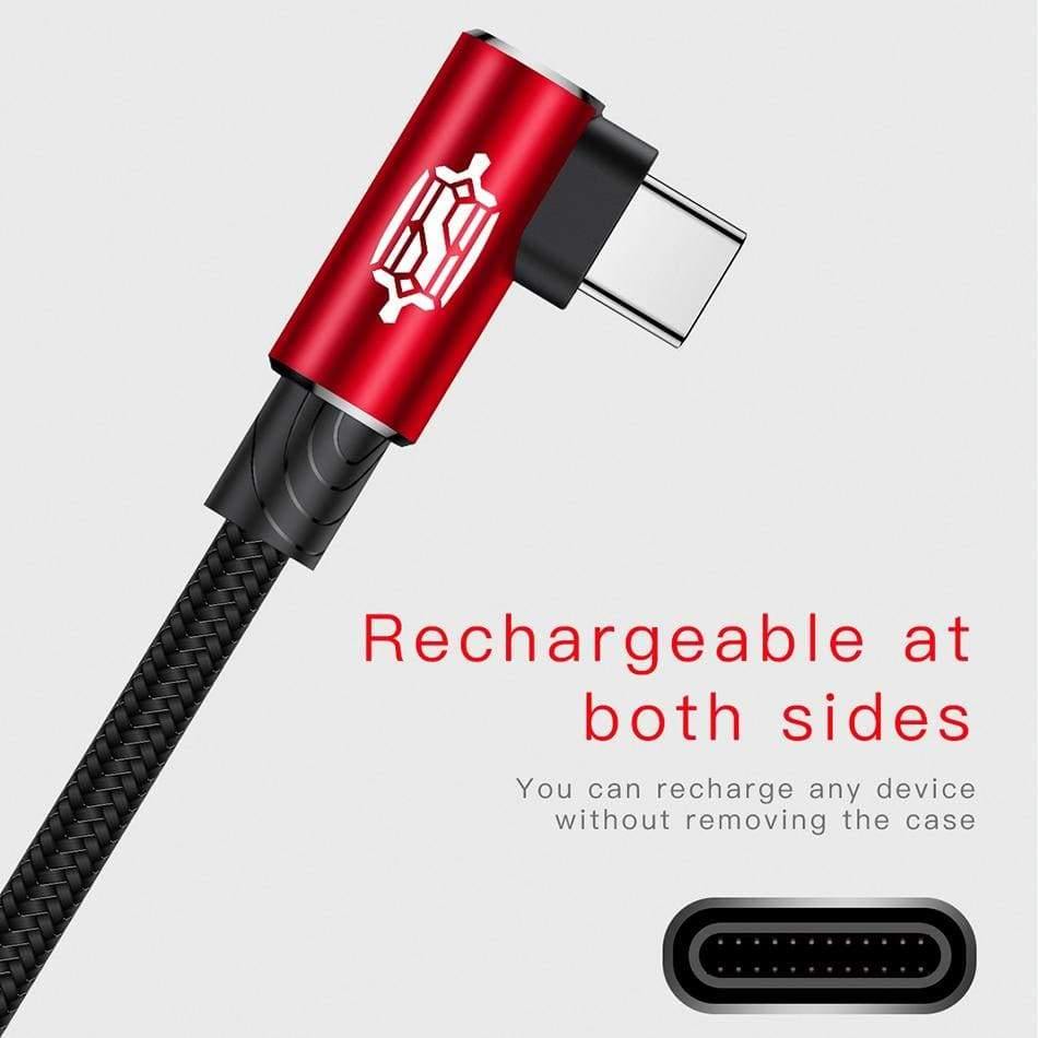 Baseus USB Type C Cable 90 Degree For Xiaomi Redmi K20 Pro USB C Mobile Phone Charging Cable For Oneplus 7 Pro Type-C Cable