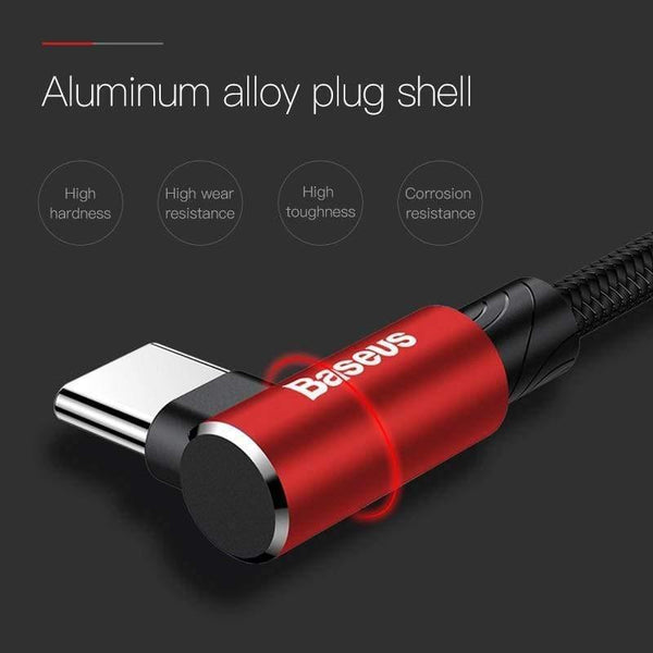 Baseus USB Type C Cable 90 Degree For Xiaomi Redmi K20 Pro USB C Mobile Phone Charging Cable For Oneplus 7 Pro Type-C Cable
