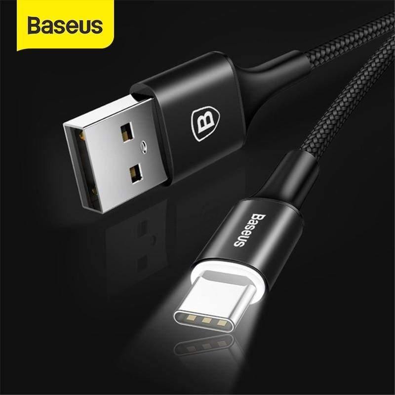 Baseus USB Type C Cable USB C for Samsung S9 S10 LED Lighting Type C Cable for Huawei P30 Lite Pro USB-C Mobile Phone Cables
