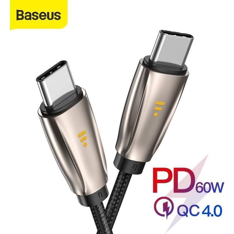 Baseus USB Type C to Type C Cable for Samsung S10 MacBook Pro LED 60W PD Fast Charging Cable Quick Charge 4.0 Type USB-C Cable