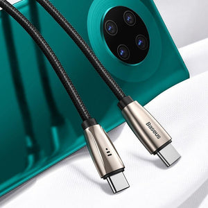 Baseus USB Type C to Type C Cable for Samsung S10 MacBook Pro LED 60W PD Fast Charging Cable Quick Charge 4.0 Type USB-C Cable
