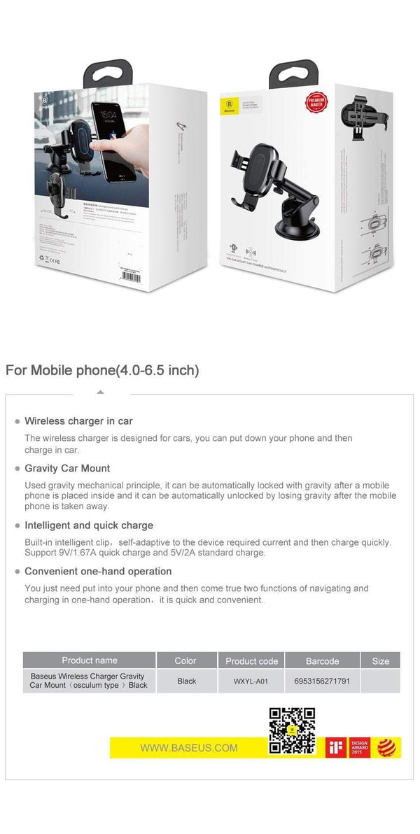 Planet Gates Baseus Wireless Car Charger For iPhone Xs Max Xr X 8 Samsung Note 9 Qi Wireless Charger Fast Wirless Charging Car Phone Holder