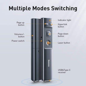 Baseus Wireless Presenter Laser Pointer 2.4GHz Remote Controller for Projector Power Pointer Presenter USB Bluetooth PPT Pen (GRAY)