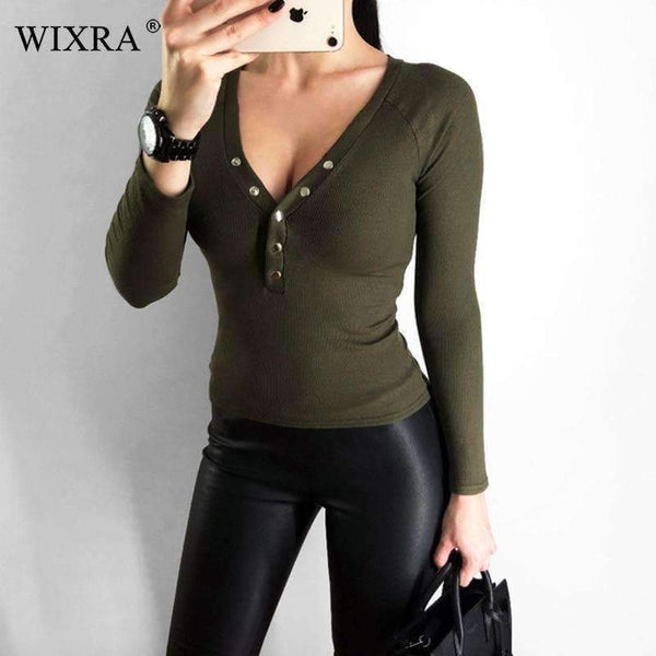 Planet Gates Basic V Neck Women Cotton T-shirts Female Casual Tops Long Sleeve T-shirt Women Soft Elegant Knit Top Tees With Button