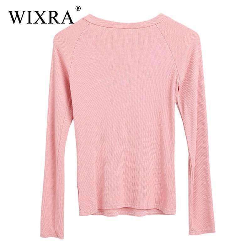 Planet Gates Basic V Neck Women Cotton T-shirts Female Casual Tops Long Sleeve T-shirt Women Soft Elegant Knit Top Tees With Button
