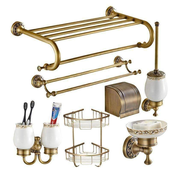 Planet Gates Bath Towel Rack Bathroom hardware set Antique Brass Carved Bathroom Products wall mounted brass Bathroom Accessories set shelf towel rack A2D