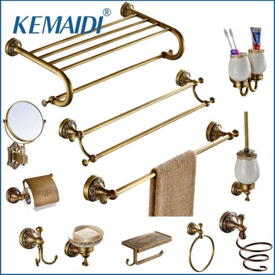 Planet Gates Bath Towel Rack KEMAIDI Bathroom Accessories Antique Brass Towel Ring, Paper Holder, Toilet Brush,, Bath Rack, Soap Dish, Makeup Mirror