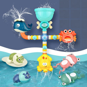 Planet Gates Bath Toys Baby Water Game Faucet Shower Rubber Duck Waterwheel Dabbling Water Spray Set For Kids Animals Bathroom Summer Toys