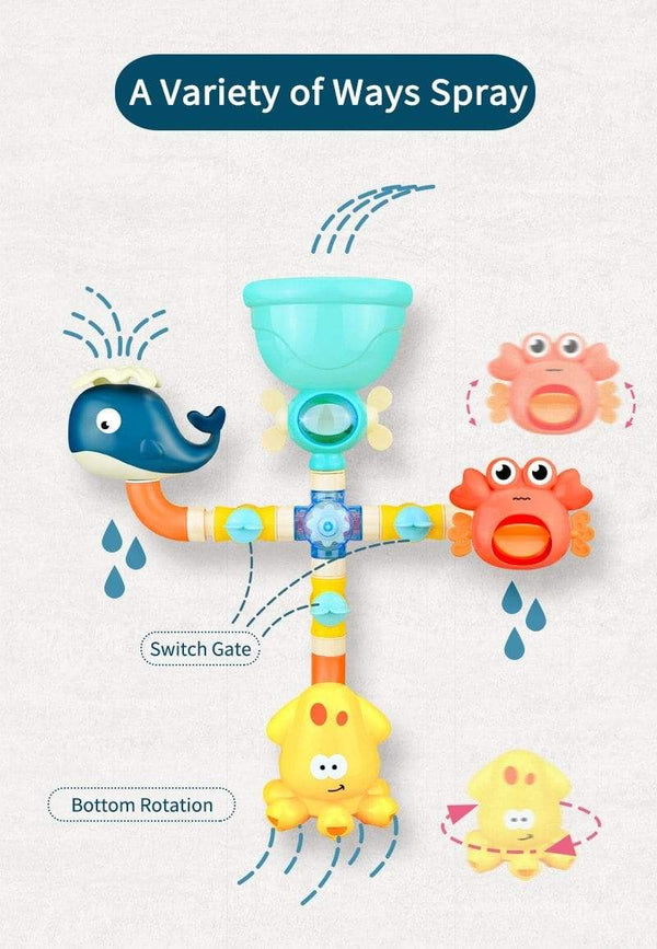 Planet Gates Bath Toys Baby Water Game Faucet Shower Rubber Duck Waterwheel Dabbling Water Spray Set For Kids Animals Bathroom Summer Toys