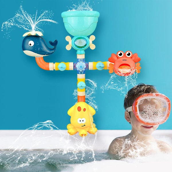 Planet Gates Bath Toys Baby Water Game Faucet Shower Rubber Duck Waterwheel Dabbling Water Spray Set For Kids Animals Bathroom Summer Toys