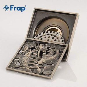 Planet Gates Bathroom Fish Lotus Pattern Brass Copper Deodorant Bathroom Shower Floor Drain for Kitchen Balcony Y38065