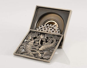 Planet Gates Bathroom Fish Lotus Pattern Brass Copper Deodorant Bathroom Shower Floor Drain for Kitchen Balcony Y38065