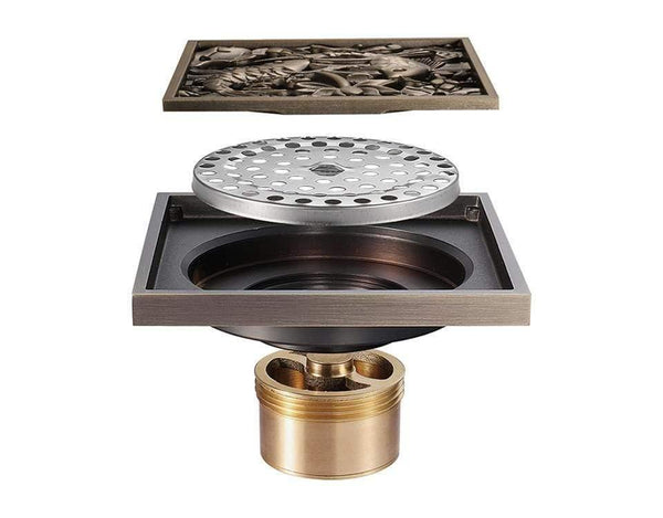 Planet Gates Bathroom Fish Lotus Pattern Brass Copper Deodorant Bathroom Shower Floor Drain for Kitchen Balcony Y38065